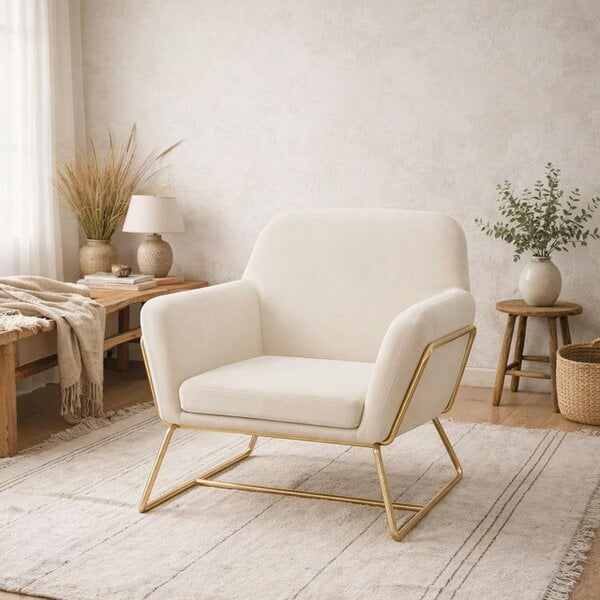 Wyld Haus Marselle Cream Velvet Upholstered Armchair Gold Legs