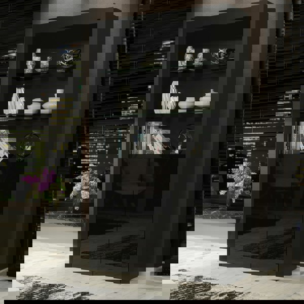 Mex Furniture Tall Display Cabinet 170cm – Black Matt Body & Black Matt Doors