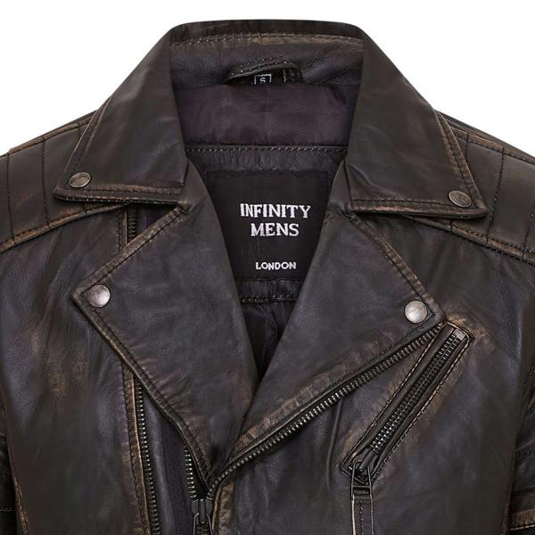 Infinity Leather Mens Brando Double Cross Zip Leather Biker Jacket- Fagernes