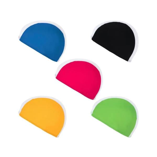 Fashy Junior Fabric Swim Cap in vibrant blue, yellow, pink, green, black