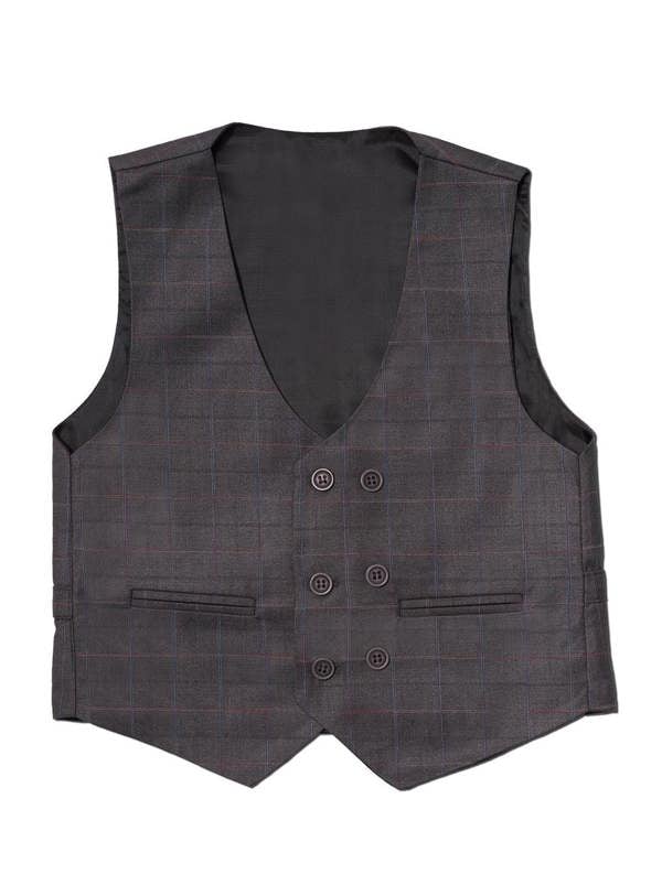 Boys grey checked wedding waistcoat