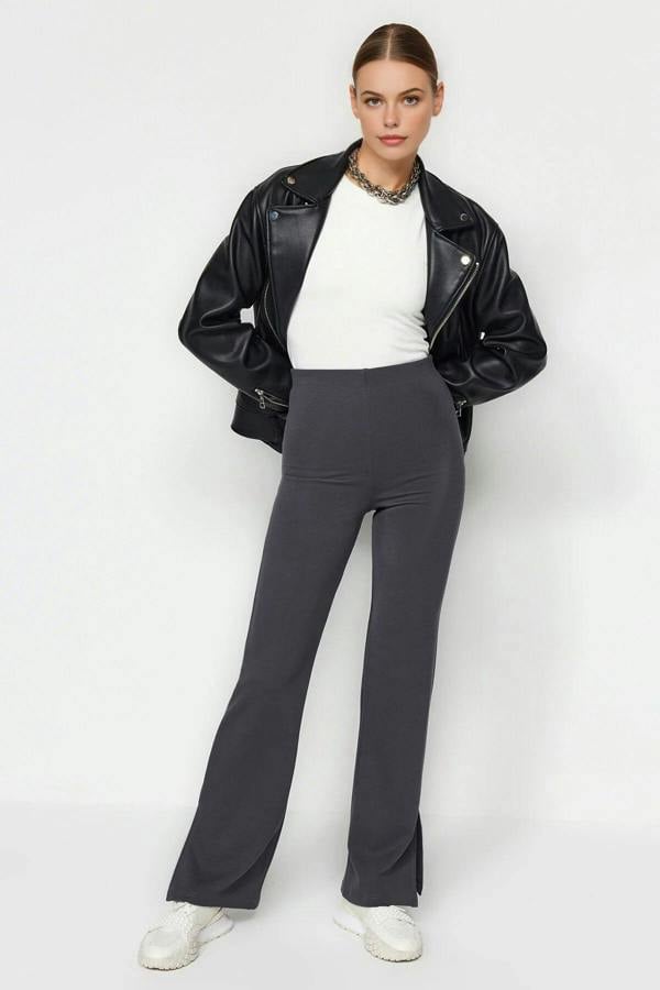 WOVCOR High Waist Flare Knit Trousers with Side Slits