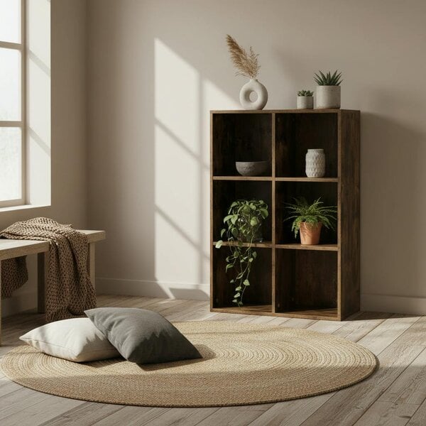 Wyld Haus Ridiyo Wood Rustic Brown 6 Cube Storage Bookcase