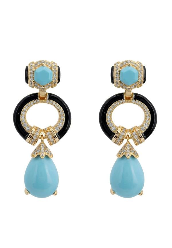 Turquoise, black and gold art deco drop earrings.