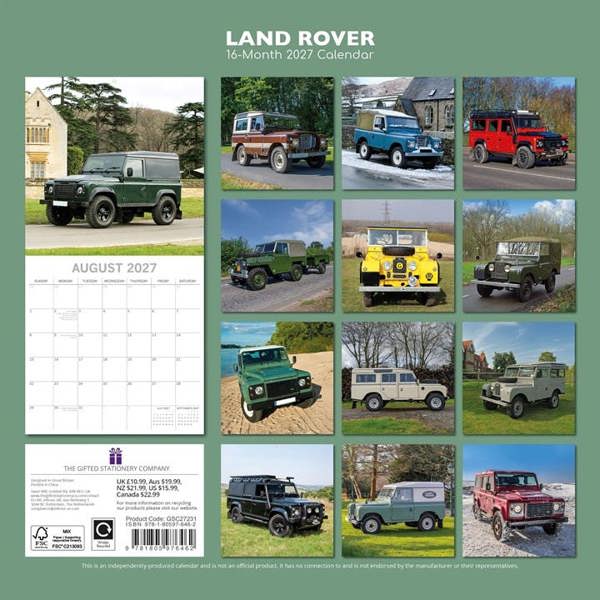 Land Rover Calendar 2027, Wall Calendars, Month To View, Transport, Gift