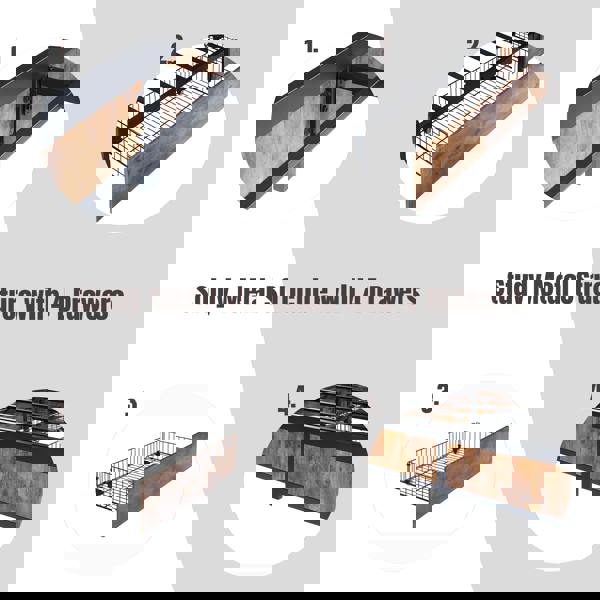 Furniture One Double Bed Frame with 4 Storage Drawers, Metal Bed Frame with LED lights and Charging Station, USB and Type-C charging port