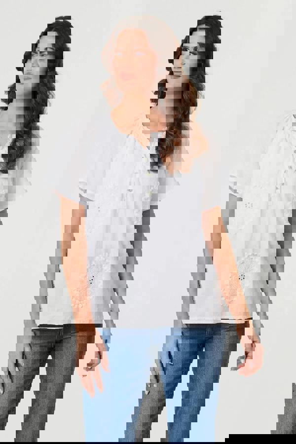 White | Embroidered Short Sleeve Relaxed Blouse
