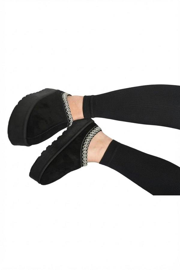 Jolene Aztec Detail Low Ankle Platform Slipper Boots - Black_wb