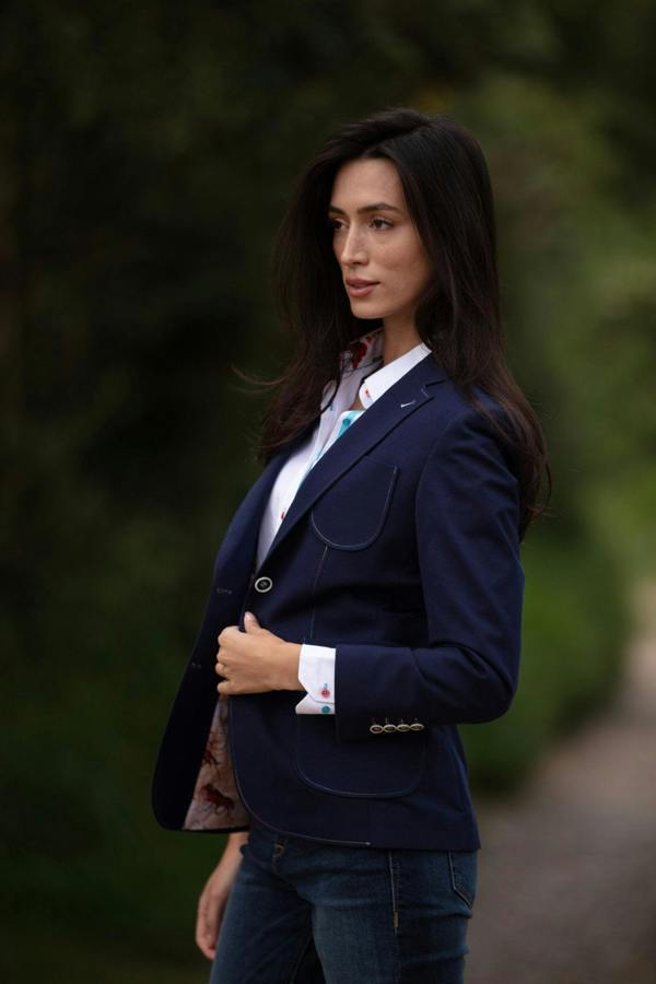 STRETCH COTTON LYCRA WOMENS JACKET WITH MULTICOLOUR STITCHING - Premium Men's Patterned Shirt by Claudio Lugli | Bold Design, Tailored Fit, Best Printed Shirts