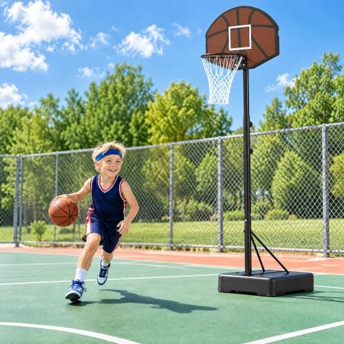 AIYAPLAY Kids Basketball Hoop and Stand, 3 Adjustable Heights, for Ages 3–8