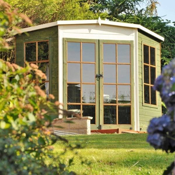 Shire Hampton 7x7 Corner Summerhouse 12mm Interlock Cladding - Best Shed