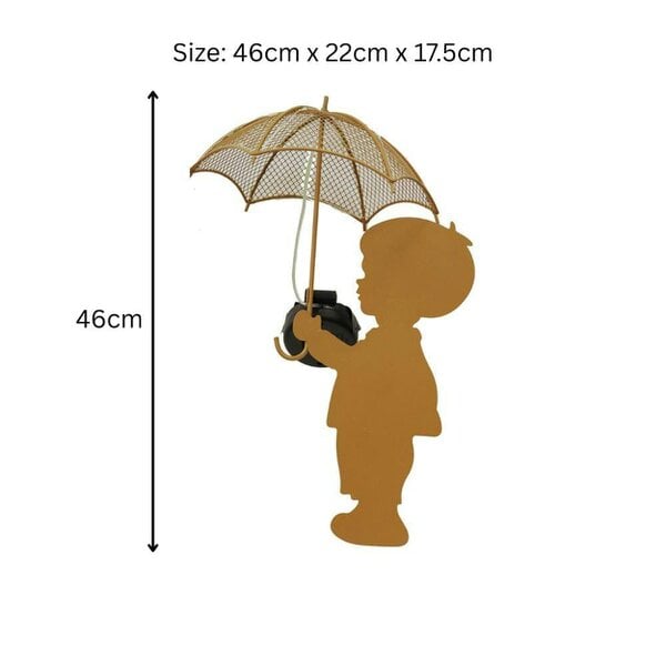 EDH Door Hardware Rustic Boy Silhouette with Solar Umbrella – 46 x 22 x 17.5 CM | Metal Garden Sculpture with Solar Light