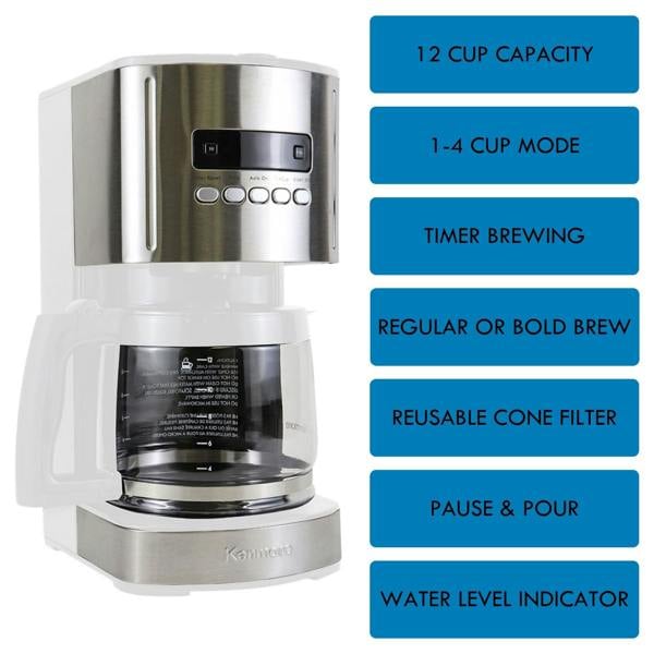 Kenmore 12-Cup Filter Coffee Machine 1.8L Programmable Timer Drip Coffee Maker White