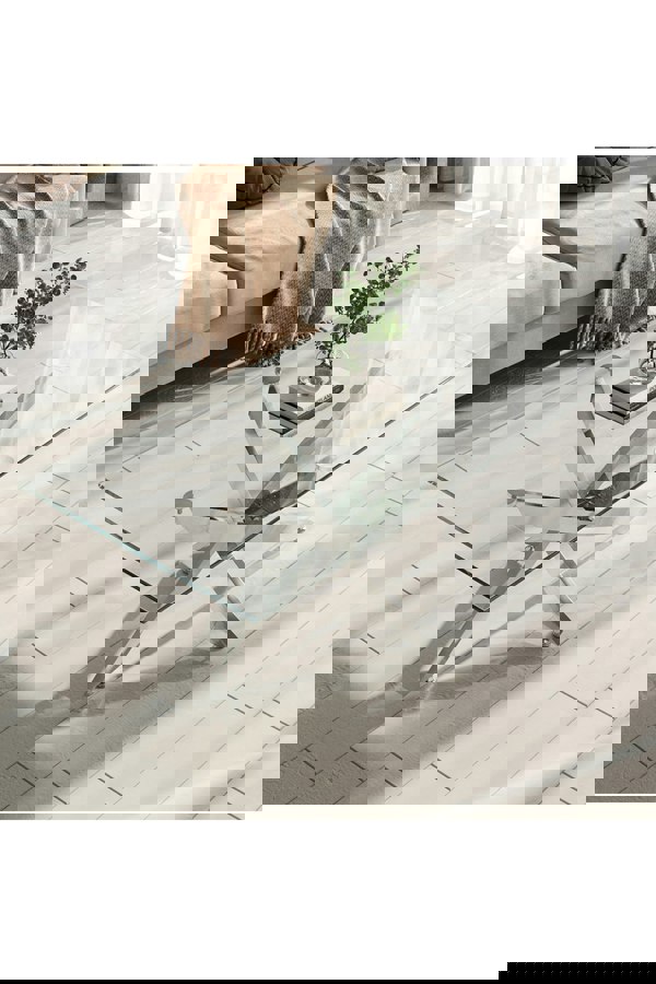 Living and Home Rectangle Clear Glass Top Coffee End Table - 120 x 60 x 45cm