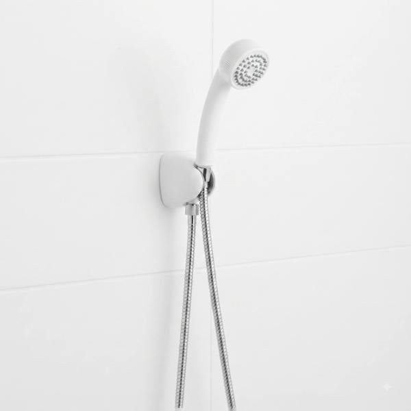 RTS White Shower Head Kit with Hose, Wall Mount Bracket and Extra Face Plate