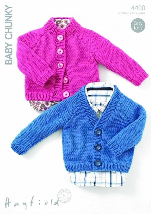 Hayfield Baby Chunky Knitting Pattern 4400, Cardigans for Baby, Kids, 6 Months - 7 Years - Easy