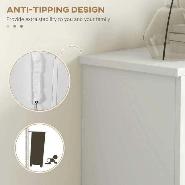 White shoe cabinet with anti-tipping support design