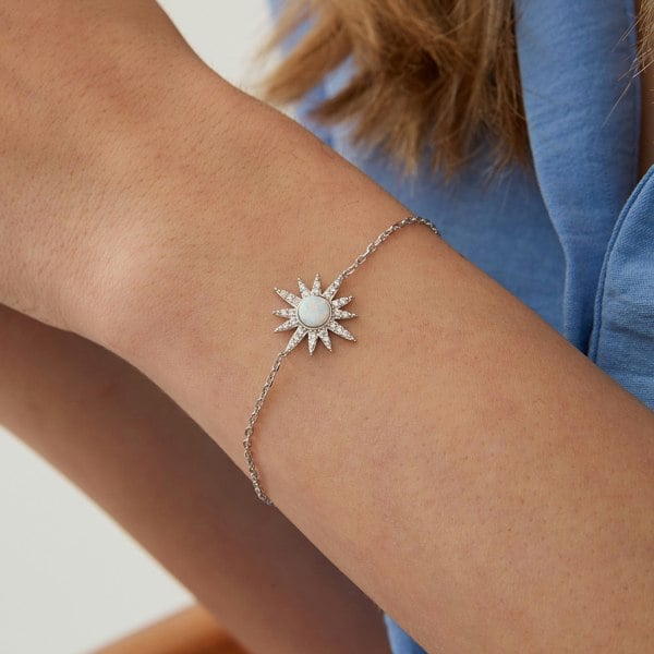 Spero London White Opal Sun Sterling Silver Bracelet