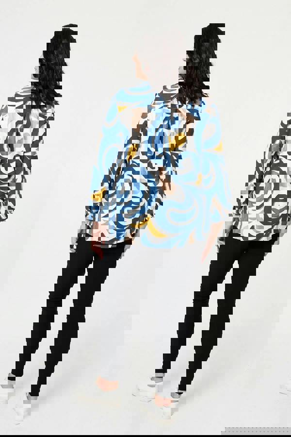 Blue | Curve Abstract Turn-Up Sleeve Blouse