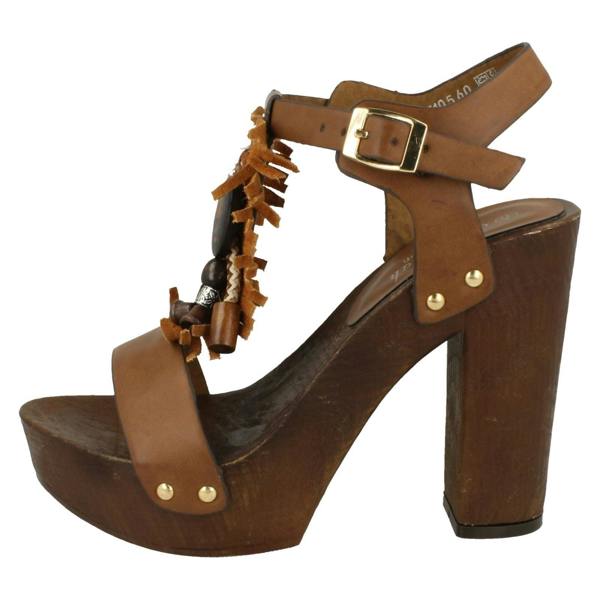 Savannah Ladies Savannah High Platform Wood Clog T-Bar Sandal