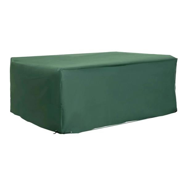 Green waterproof patio furniture cover for rectangular sofa table set, fitted over top