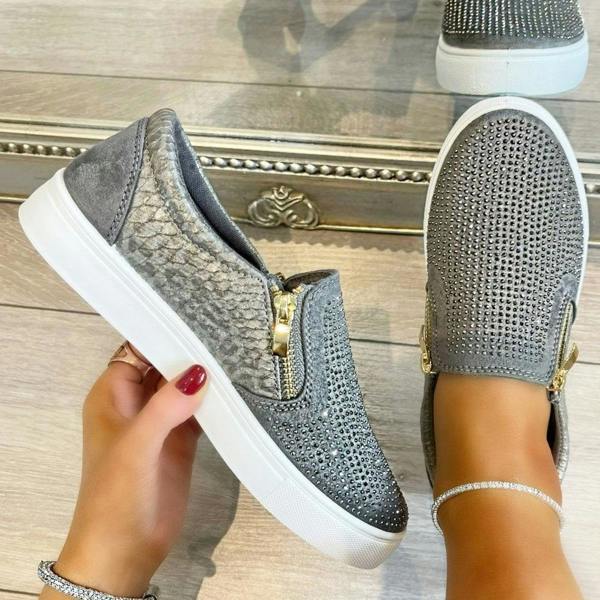 Love Lemonade Crystal Suede Zip Pumps Grey Trainers