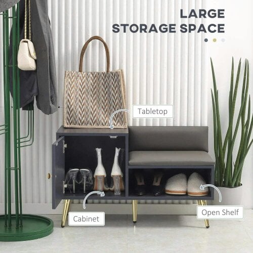 Bobobiy Shoe Storage Unit, with Padded Seat - Grey