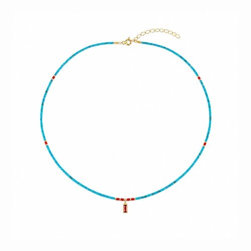 Spero London Turquoise Beaded Sterling Silver Red Gemstone Necklace