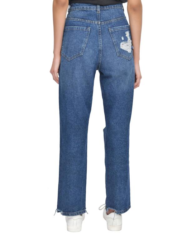 Smart Living Women's Casual Style High-Waist Torn Hem Rip Mom Jeans - Dark Wash