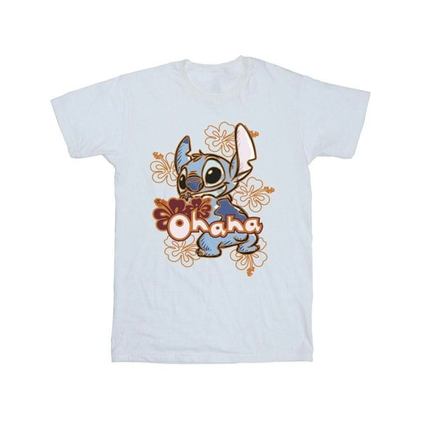 Disney Mens Lilo And Stitch Ohana Orange Hibiscus T-Shirt - White