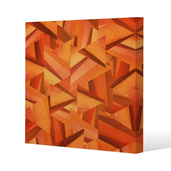 Benjamin Tate Design Autumn Coloured Geometric Triangle Patterns Slim Style Canvas Print  50x50cm , 15mm Slim Real wood.