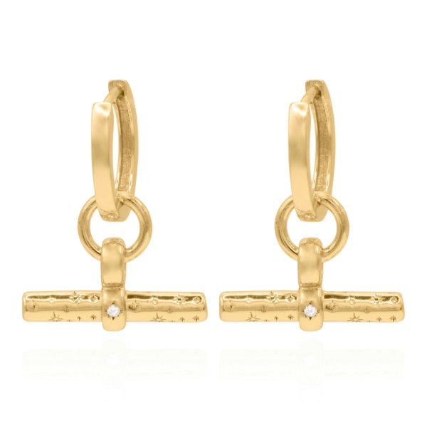 Luna Charles Cassia T-Bar Huggie Earrings | 18k Gold Plated