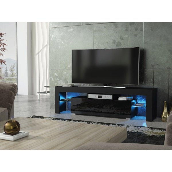 Mex Furniture 160cm TV Unit – Modern TV Stand Cabinet with Black High Gloss and Free LED