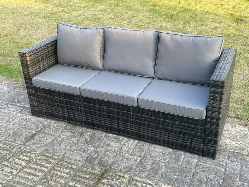 Fimous Rattan Outdoor Garden Furniture Set with Gas Fire Pit Table, 3 Sofas, 2 Side Tables, Large Footstool - 10 Seater - Dark Grey