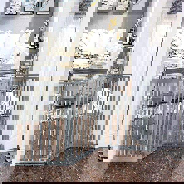 Folding Pet Gate Dog Fence Child Safety Indoor Durable Free Standing Wood Pet Gate Living and Home Grey