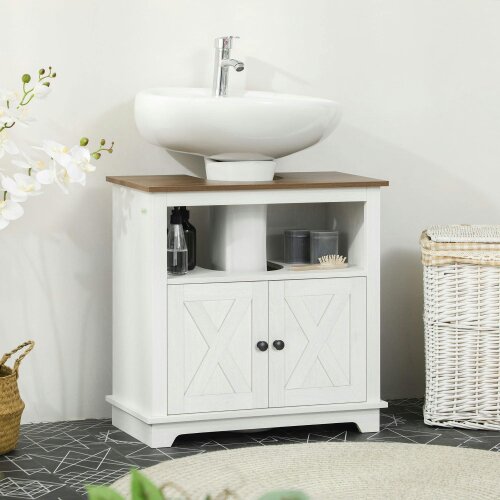Wyld Haus Venole  White Under Sink Vanity Storage Cabinet With Double Doors And Internal Shelving 60x30x60cm