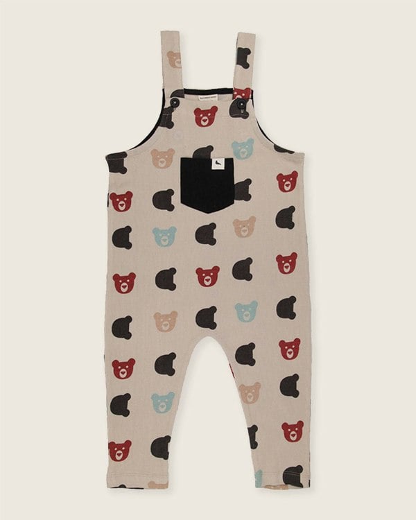 organic cotton Stone Smiling Bear Print Dungarees - image 1