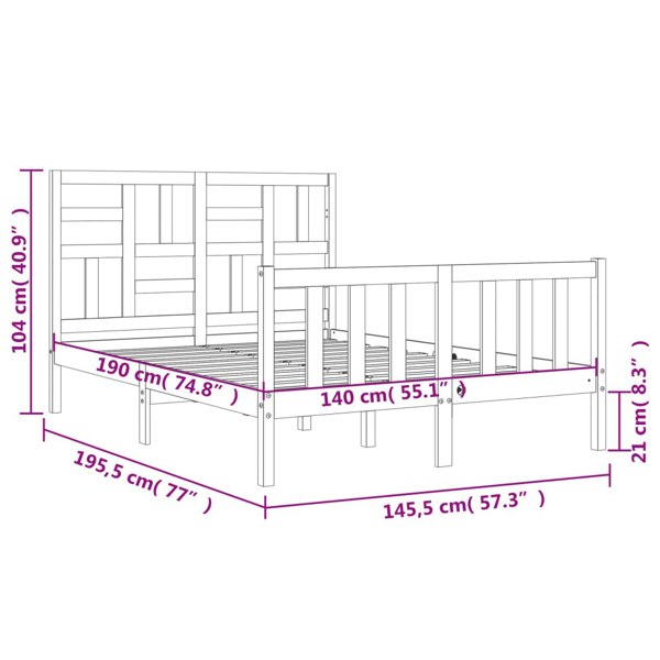 Berkfield Bed Frame with Headboard White 140x190 cm Solid Wood