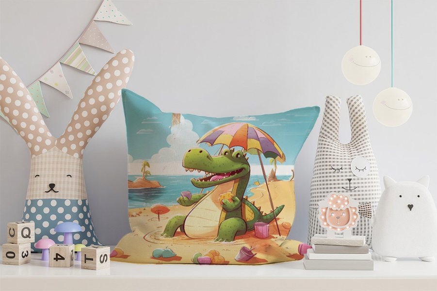 Warren Reed A Crocodile On A Beach Holiday Cushions