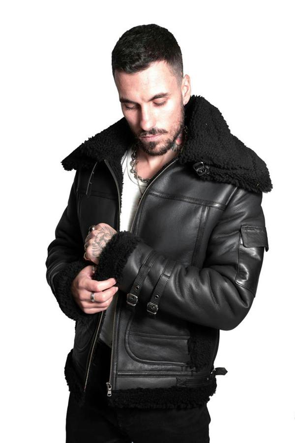 Infinity Leather Mens Retro Biker Sheepskin Jacket-Hingham