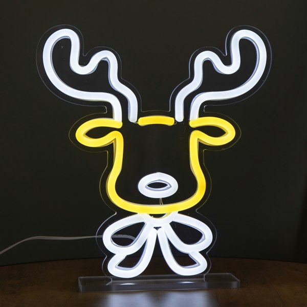 Samuel Alexander 25cm Light up Christmas Reindeer Face Table Top Neon Sign