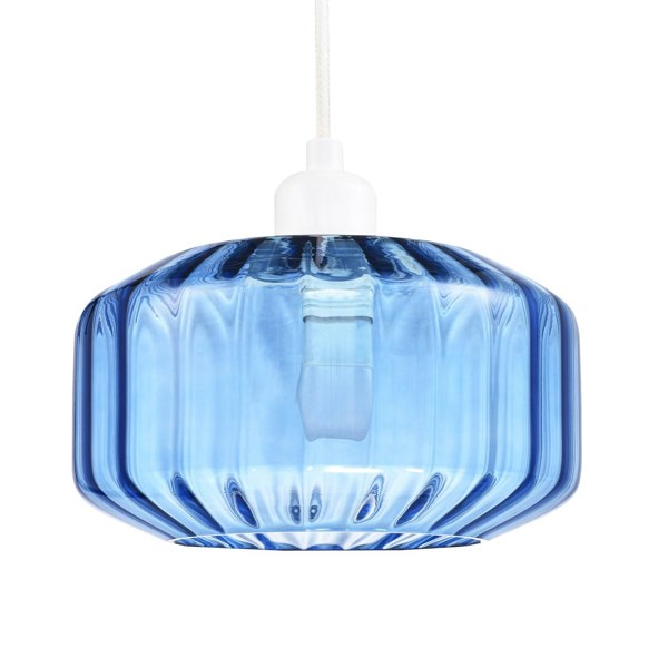 Modern Midnight Blue Ribbed Glass Non Electric Pendant Shade with Flat Style Image 5