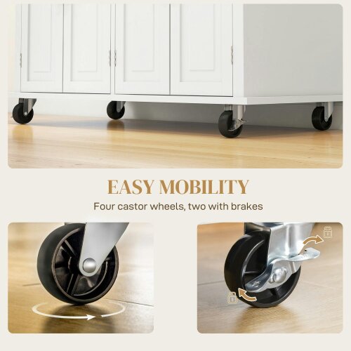 Wyld Haus Vivali Rubberwood And Wooden Cream White Rolling Kitchen Island With Drawers And Storage