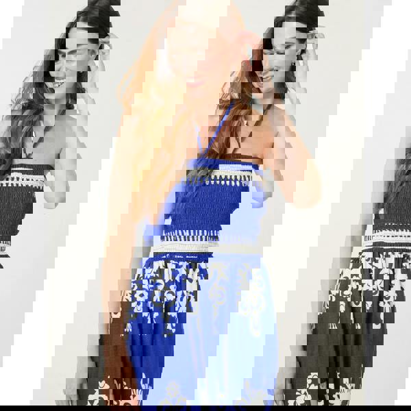 Blue Vanilla Halter Neck Shirred Waist Jumpsuit