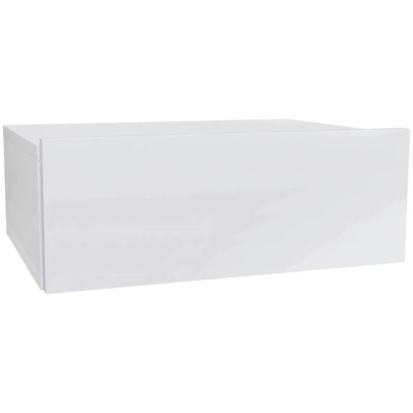 White wall-mounted bedside table with storage drawer, rectangular cabinet body