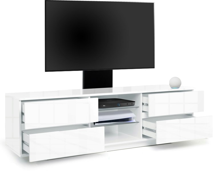 Centurion Supports Avitus Gloss White with 4-White Drawers and 3-Shelves up to 65" LED, LCD, Plasma TV Stand with Mounting Arm