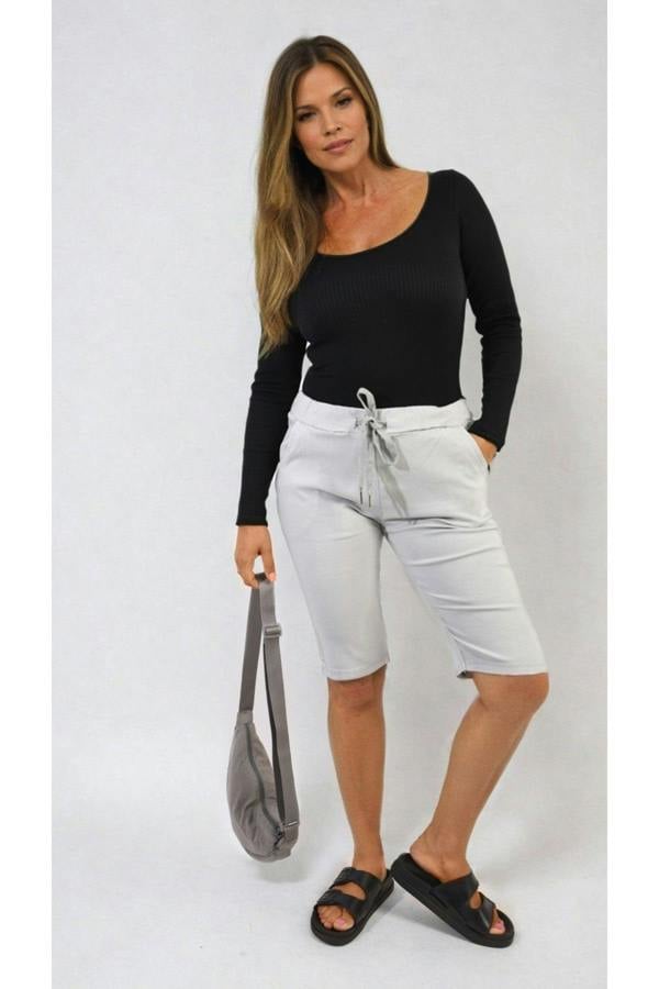 Clarissa Elasticated Waist Drawstring Shorts - Grey