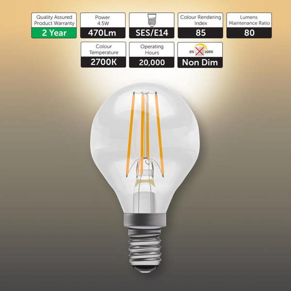 BELL Lighting E14 LED Filament Golf Ball 4.7W Energy Saving Light Bulb