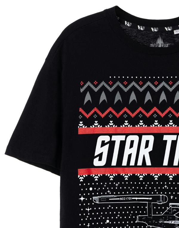 Star Trek Mens Black Christmas Fairisle Short Sleeved T-Shirt