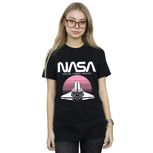 NASA Womens Space Shuttle Sunset Cotton Boyfriend T-Shirt - Black